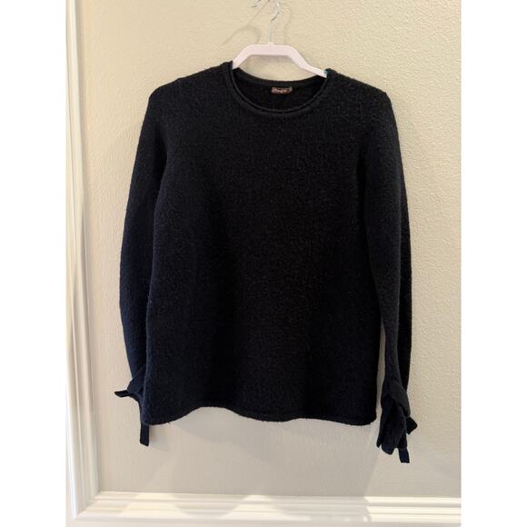 J McLaughlin Black Merino Wool Baby Alpaca Pullover Ribbon Tie Sweater Sz S - Picture 1 of 7
